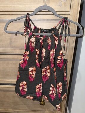 J. Crew Black Floral Tie-Strap Tank